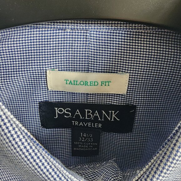 14.5 32/33 Blue Dress Shirt Jos A Bank Traveler New Houndstooth Tailored Fit Nwt - Picture 4 of 17